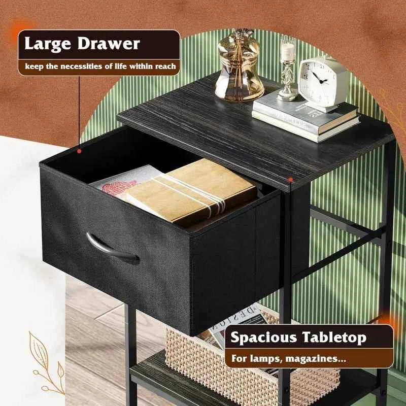 GALAXHERO Nightstand Set of 2 Fabric Drawer End Table Open Wood Shelf Steel Frame Dorm Bedside Furniture Easy Assembly