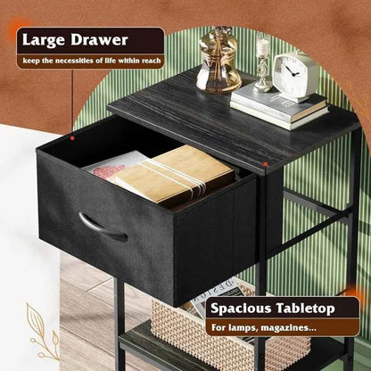 GALAXHERO Nightstand Set of 2 Fabric Drawer End Table Open Wood Shelf Steel Frame Dorm Bedside Furniture Easy Assembly