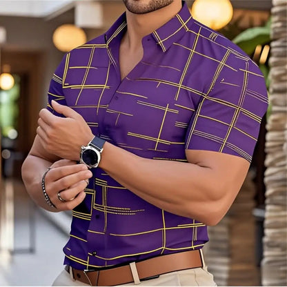 Brand New Boyfriend Shirt Long Sleeve Slim Fit Button Lapel Men's Tops 2024 Autumn Fashion 3D Stripe Print Party Shirt S-6XL