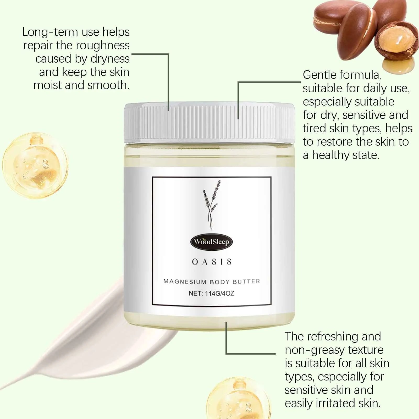 Woodsleep 114g Shea Butter Soothe Body Cream Moisturizer Hydrate Skin Repair Skin Barrier Massage Body Smooth Magnesium Lotion