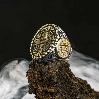 Hz. Seal of Solomon Silver Men's Ring, Seal of Solomon Ring