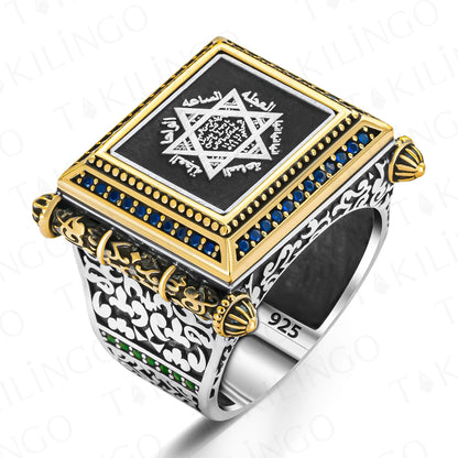 Seal Of Solomon With Zircon Men's Ring Prophet Solomon Handmade Silver Jewelry Turkish Gift Men AMULET RING STORE