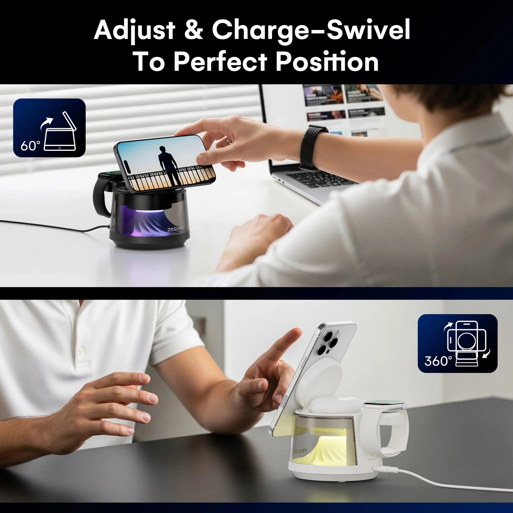 4-in-1 Magnetic Charging Station with RGB Night Light 15W Fast Wireless Charger Compatible with iPhone 12-16 Series Smart Watch