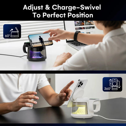 4-in-1 Magnetic Charging Station with RGB Night Light 15W Fast Wireless Charger Compatible with iPhone 12-16 Series Smart Watch