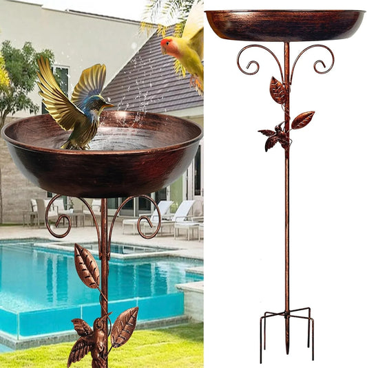 Garden Birdbath Sturdy Iron Outdoor Bird Bath for Outside Vintage Standing Birdbath Bowl for Outdoor Garden Patio Yard - AMULET RING STORE