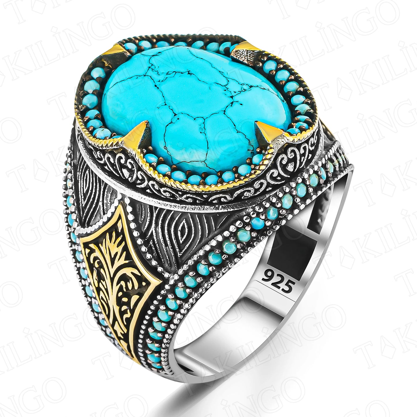 Elegant Stamped Solid 925 Sterling Silver Oval Turquoise Men's Ring Statement Handmade Jewelry Turkish Gift For Men Uniqe Design AMULET RING STORE