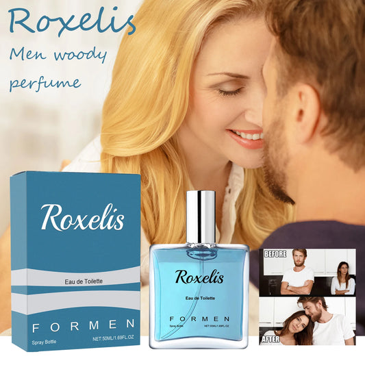 Roxelis 50ml Gentlemen Perfume Eau De Toilette Lasting Woody Fragrance Remove Bad Odor for Dating Bussiness Gift Men Body Spray