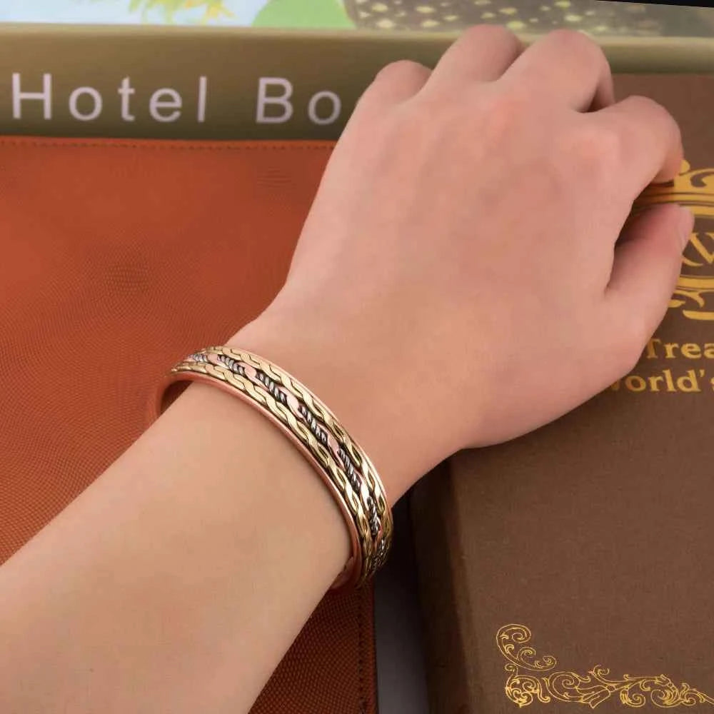 Vinterly Cross Copper Bracelets Gold-color Rose Twisted Magnetic Women Adjustable Open Cuff Bangles Resizable Jewelry Magnets