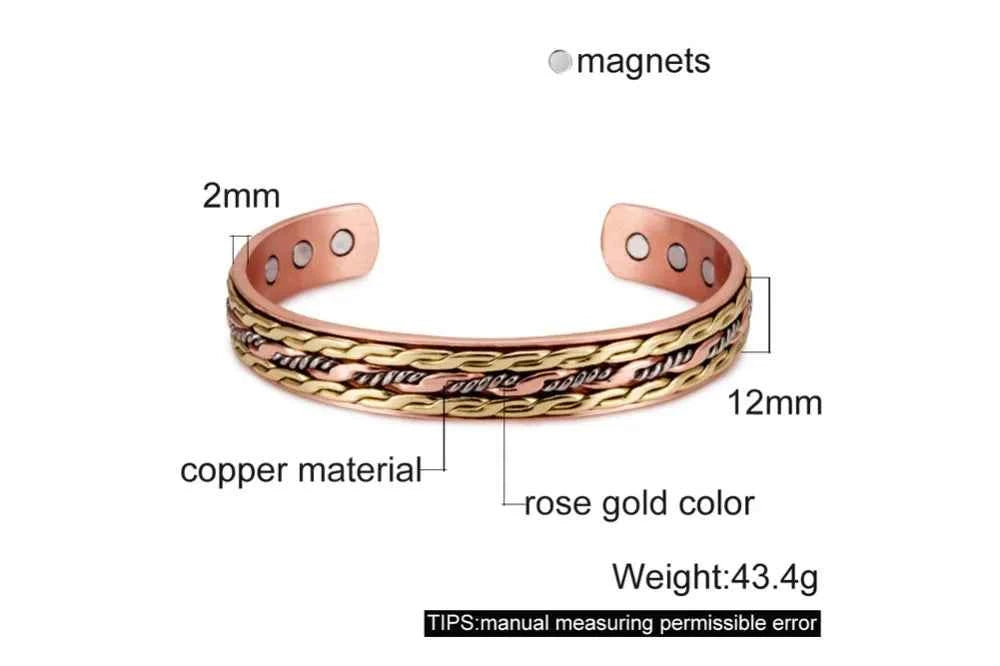 Vinterly Cross Copper Bracelets Gold-color Rose Twisted Magnetic Women Adjustable Open Cuff Bangles Resizable Jewelry Magnets