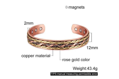 Vinterly Cross Copper Bracelets Gold-color Rose Twisted Magnetic Women Adjustable Open Cuff Bangles Resizable Jewelry Magnets