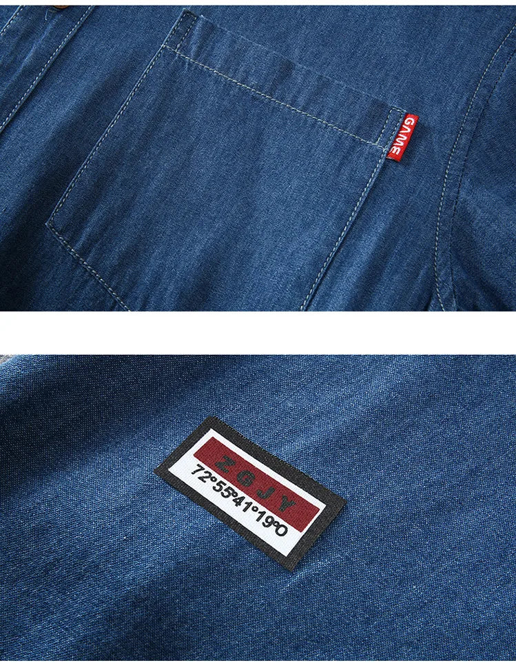 Men's Blue Denim Shirts Short Sleeve Jean Shirts New Summer High Quality Men Cotton Light Blue Denim Shirts Plus size L-8XL