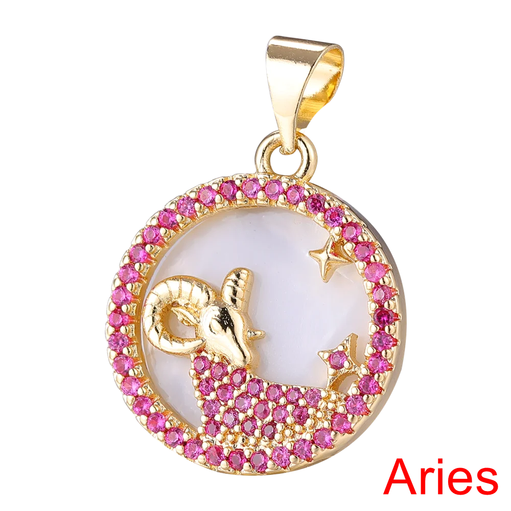 Juya DIY Imitation Pearl Shell 18K Gold Plated 12 Zodiac Charms For Handmade Fashion Birthstone Season Pendants Jewelry Making