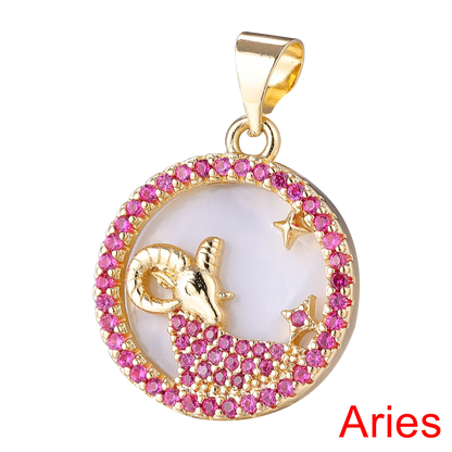 Juya DIY Imitation Pearl Shell 18K Gold Plated 12 Zodiac Charms For Handmade Fashion Birthstone Season Pendants Jewelry Making