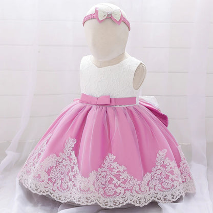 Newborn Long Sleeve Baby Girl Dresses Party Wedding Girl Lace Big Bow Dresses Infant Girl 1st Birthday Princess Baptism Dress