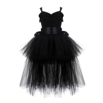 Girls Pink Black Tutu Dress V-neck Train Girl Evening Birthday Party Tulle Dresses Girl Ball Gown Dress Kids Halloween Costumes