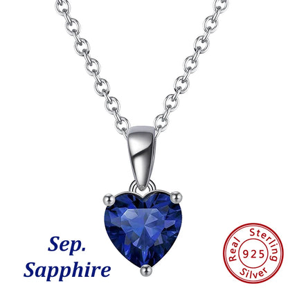 ORSA JEWELS 925 Sterling Silver 12 Color Heart Shaped Birthstone Pendant Necklace Woman Girl's Lucky Birthday Jewelry Gift APN02