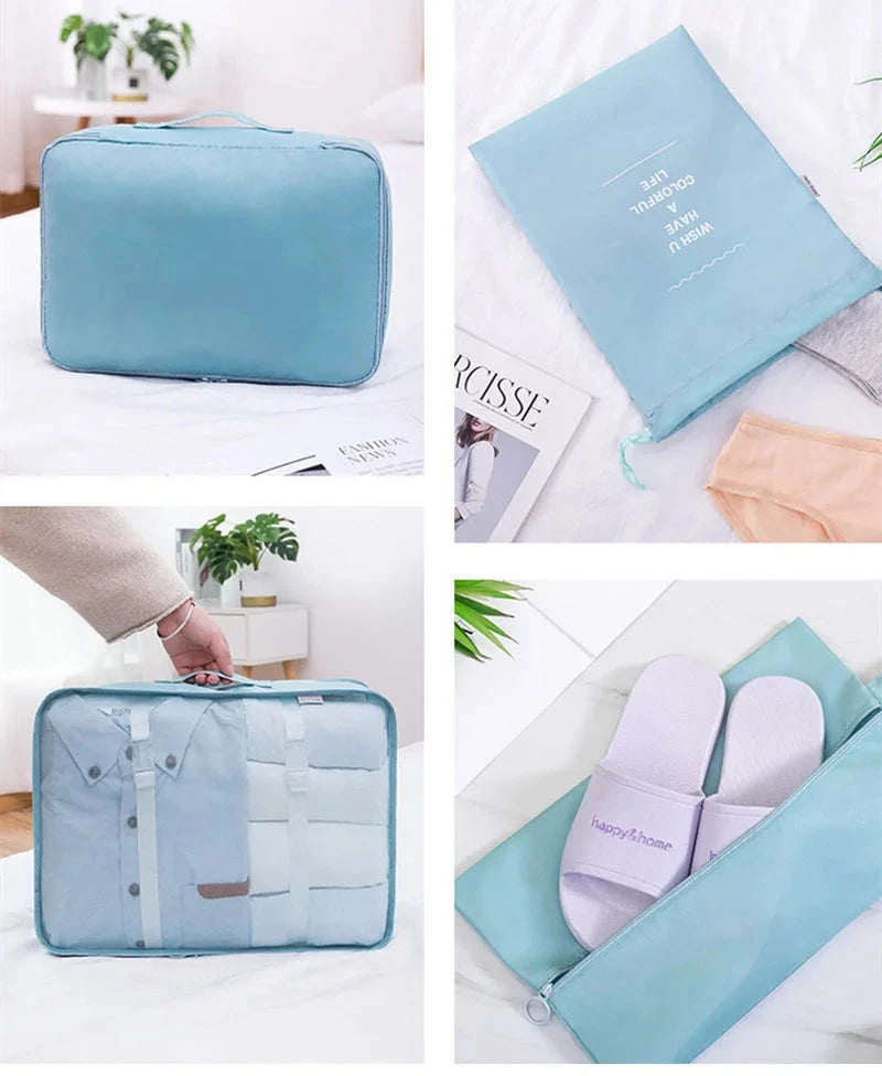 9 Pieces Set Travel Organizer Storage Bags Suitcase Packing Set Storage Cases Portable Luggage Organizer Clothes Shoe Tidy Pouch - AMULET RING STORE