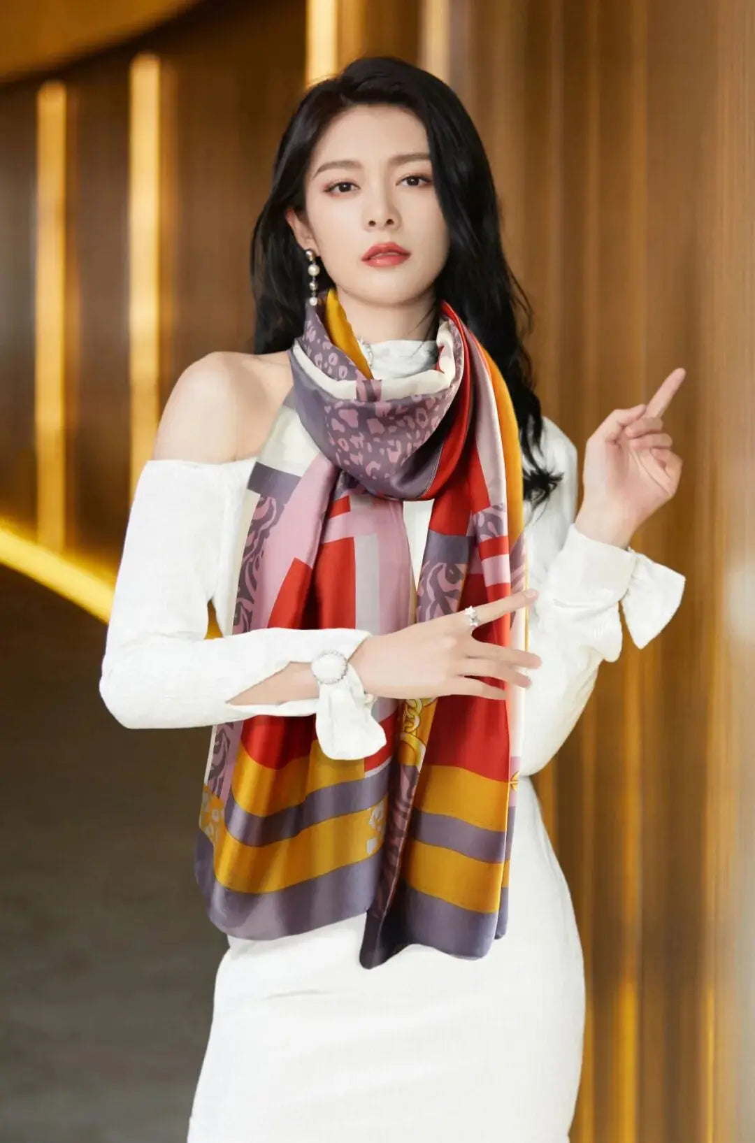 [BYSIFA] Navy Blue Chinese Roses Women Scarves Fall Winter Utrlong Top Grade Brand Trendy Silk Letters Long Scarf Shawl Wrap - AMULET RING STORE