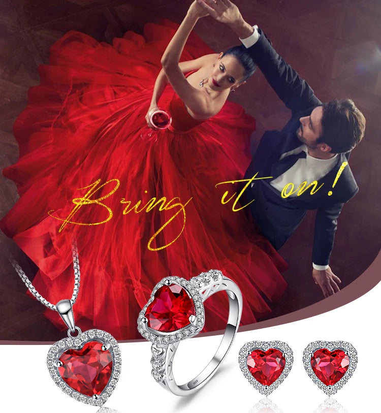 JewelryPalace Heart Love 2.5ct Created Red Ruby 925 Sterling Silver Ring for Women Gemstone Jewelry