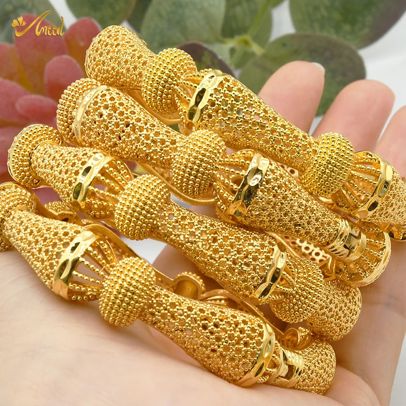 ANIID Women Charm Bracelet Bangle 24K Gold Color Jewelry Dubai Flower Bangle Brand African Designer Ethiopian Hawaiian Jewelry - AMULET RING STORE
