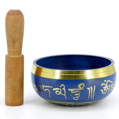 Silent Mind Tibetan Singing Bowl Set Blue Color Design With Dual Surface Mallet and Silk Cushion Promotes Peace - AMULET RING STORE