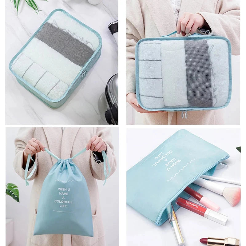 9 Pieces Set Travel Organizer Storage Bags Suitcase Packing Set Storage Cases Portable Luggage Organizer Clothes Shoe Tidy Pouch - AMULET RING STORE