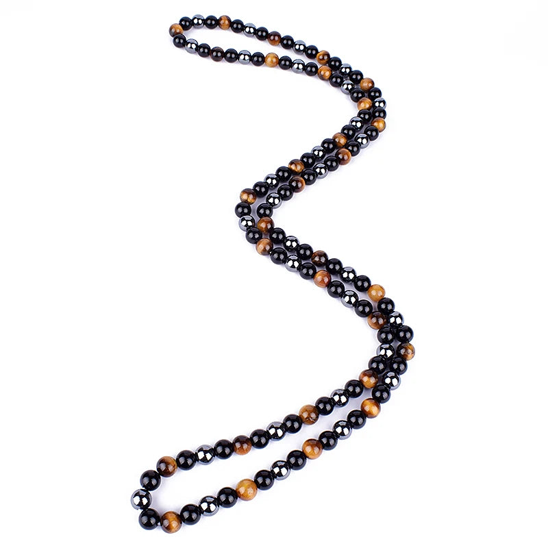 Natural Tiger Eye Stone Beads Necklaces Men Fashion Meditation Yoga Necklaces for Women New Design Handmade Reiki Prayer Jewelry