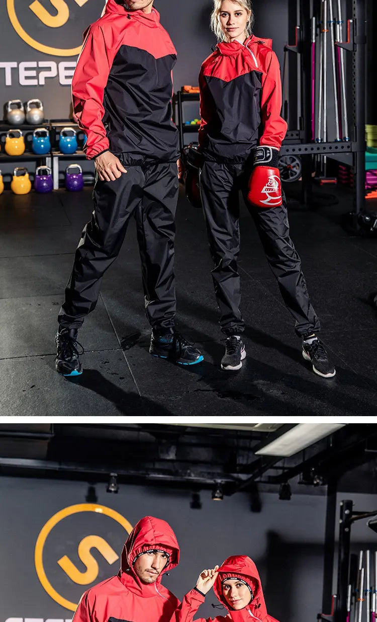 Sauna Suit Women Gym Clothing Set Men Pullover Hoodies Tops Running Fitness Exercise Sportswear Weight Loss Sweating Sports Suit