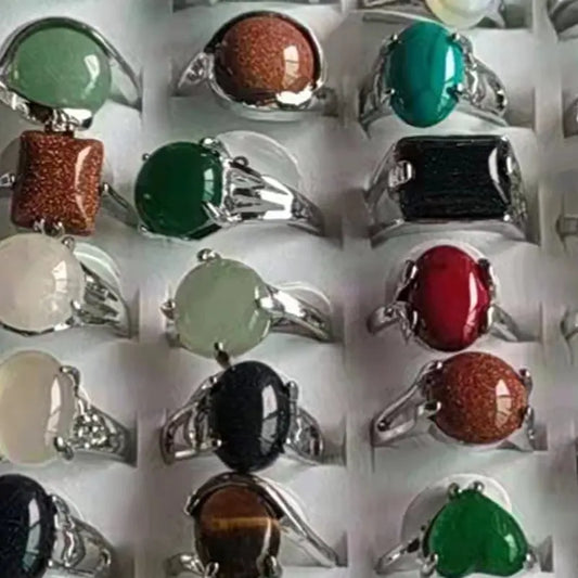 10-Piece Vintage Colorful Stone & Crystal Quartz Ring Mix Set