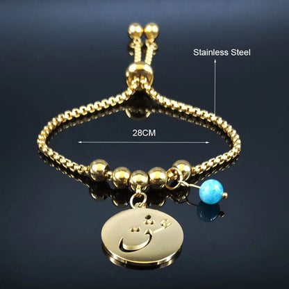 Persian Love Poems Stone Stainless Steel Bracelet Charm for Women Gold Color Iran Chain Bracelet Jewelry pulseras B1728-QKCS02
