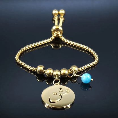Persian Love Poems Stone Stainless Steel Bracelet Charm for Women Gold Color Iran Chain Bracelet Jewelry pulseras B1728-QKCS02