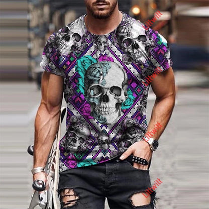 Personality 3D Printing Men's T-Shirt Skull Pattern for Men Demon Streetwear Handsome O-Neck Short Sleeves Casual Tshirt Top Tee - AMULET RING STORE