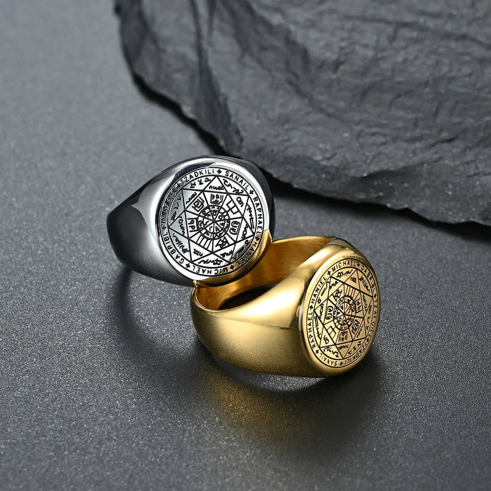 The Key of Solomon Rings Stainless Steel The Seal of the Seven Archangels Ring Amulet