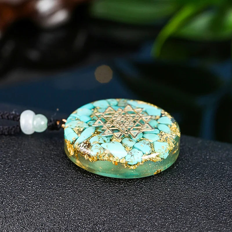 Orgonite Energy Lotus Pendant Necklace Turquoises Reiki Om Yoga Healing EMF Resin Sri Yantra Necklace Jewelry Gifts Dropshipping