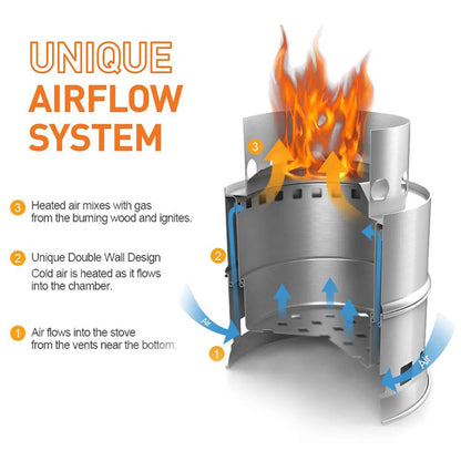 Portable Outdoor Camping Stove Wood Burning Mini Lightweight Stainless Steel Stove Picnic BBQ Cooker Travel Adventure Tools - AMULET RING STORE