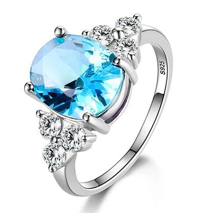 Women's Jewelry S925 Silver Rings White Pink Light Blue Champagne Zircon Oval Wedding Ring