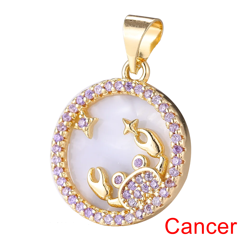 Juya DIY Imitation Pearl Shell 18K Gold Plated 12 Zodiac Charms For Handmade Fashion Birthstone Season Pendants Jewelry Making