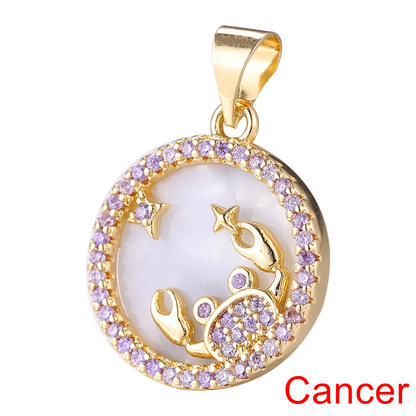 Juya DIY Imitation Pearl Shell 18K Gold Plated 12 Zodiac Charms For Handmade Fashion Birthstone Season Pendants Jewelry Making