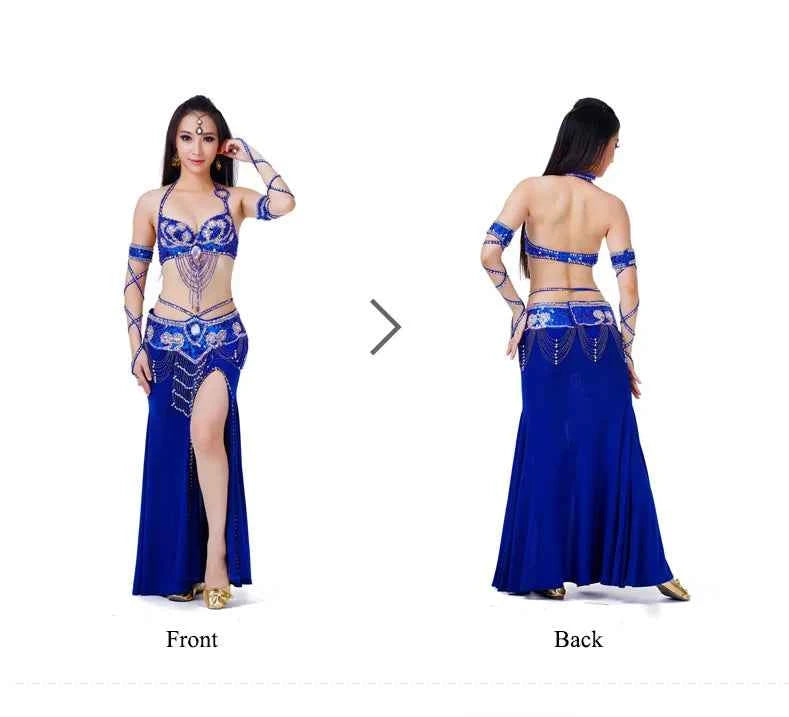 Women Sexy Belly Dance Beaded Top Bra & Belt 2pieces Belly Dance Costume Outfit Set Female Bollytwood Dance Costume 11 Colors