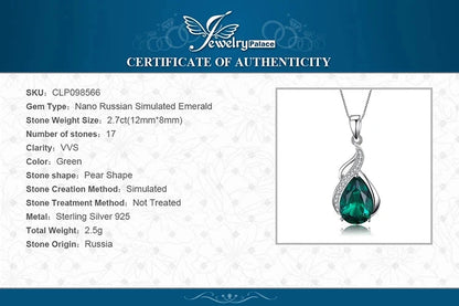 JewelryPalace 2.7ct Simulated Nano Emerald 925 Sterling Silver Pendant Necklace for Woman No Chain - AMULET RING STORE