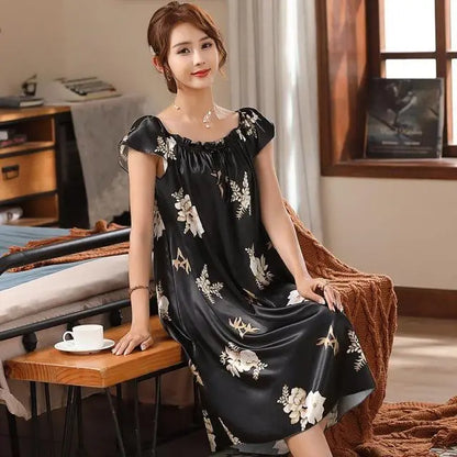 Large Size Lady Sexy Silk Nightgowns Women Casual Chemise Nightie Nightwear Lingerie Nightdress Sleepwear Dress Summer Clothes