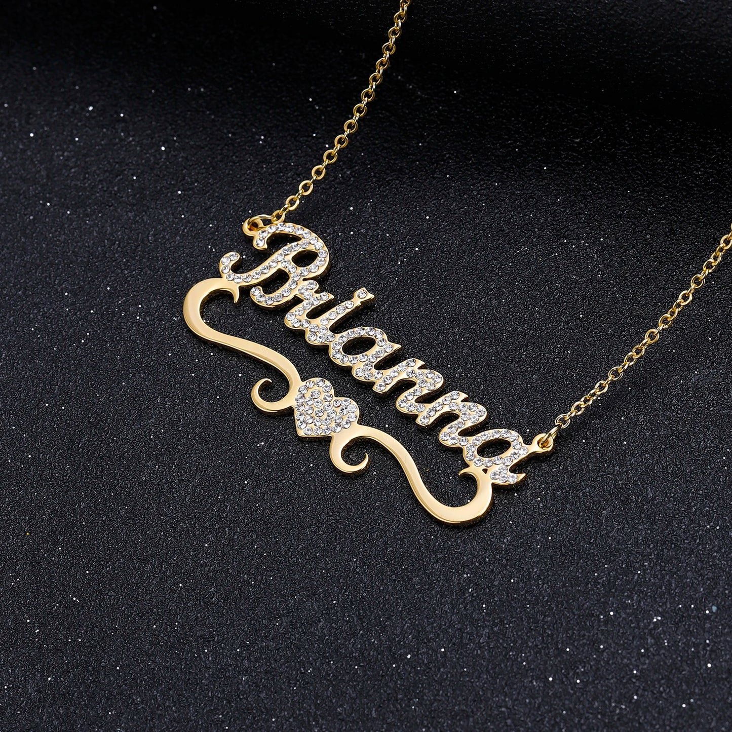 Qitian Personalized Name Necklace With Heart For Women Custom Gold Stainless Steel BlingBling Pendant Custom Iced Out Necklaces