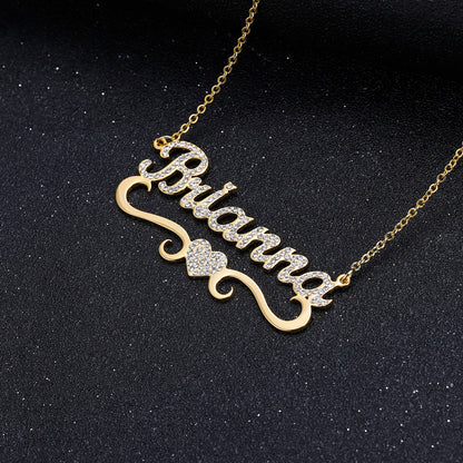 Qitian Personalized Name Necklace With Heart For Women Custom Gold Stainless Steel BlingBling Pendant Custom Iced Out Necklaces
