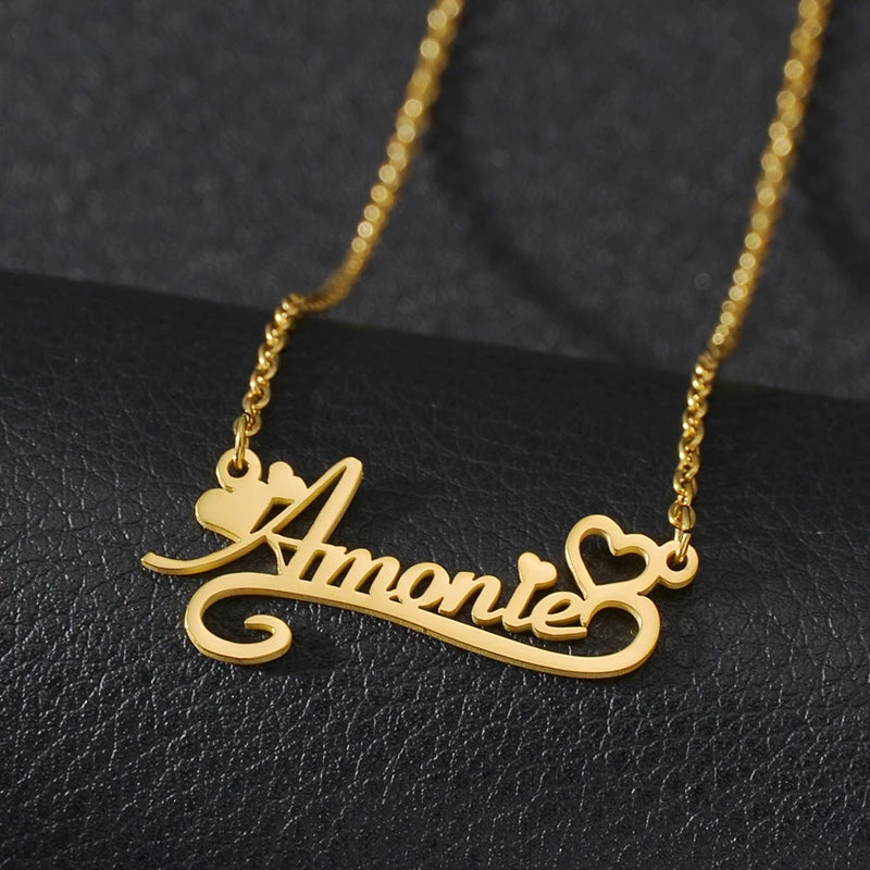 Personalized Love Heart Name Necklace - Stainless Steel Custom Jewelry