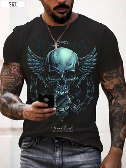 Personality 3D Printing Men's T-Shirt Skull Pattern for Men Demon Streetwear Handsome O-Neck Short Sleeves Casual Tshirt Top Tee - AMULET RING STORE