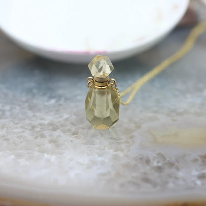 Natural Obsidian Faceted Perfume Bottle Pendants Necklaces,Pink Tourmaline Quartz Essential Oil Diffuser Vial Charms Jewelry - AMULET RING STORE