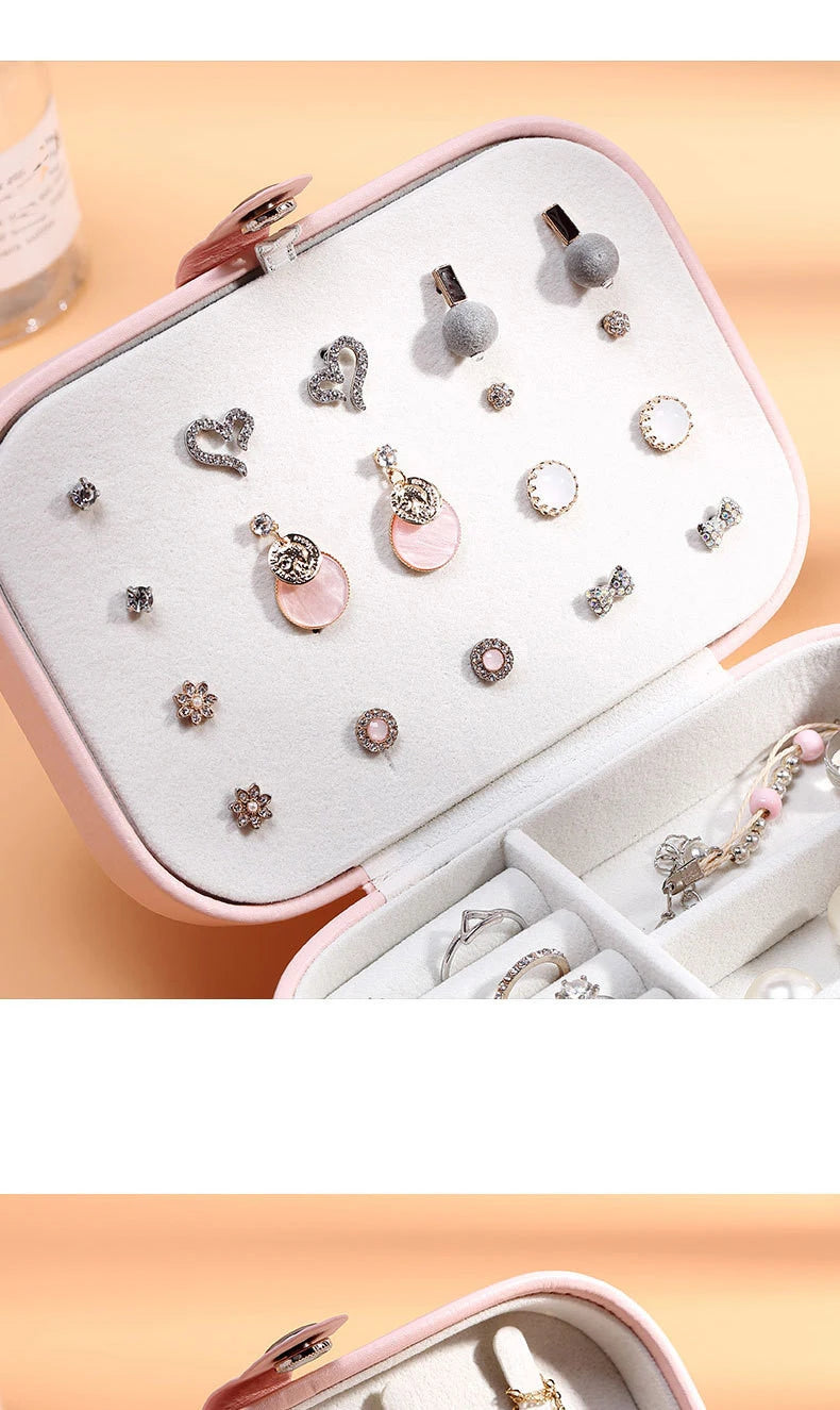 Portable Jewelry Box Jewelry Organizer Display Travel Jewelry Case Boxes Button Leather Storage Zipper Jewelers Joyero - AMULET RING STORE