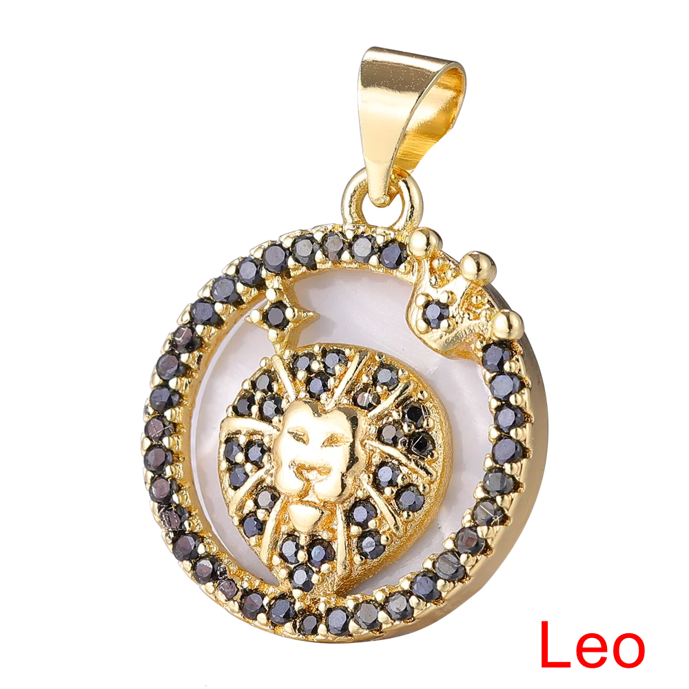 Juya DIY Imitation Pearl Shell 18K Gold Plated 12 Zodiac Charms For Handmade Fashion Birthstone Season Pendants Jewelry Making