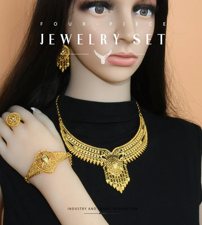 ANIID Dubai Plated Jewelry Set For Women Indian Earring and Necklace Nigeria Moroccan Bridal Accessorie Wedding Bracelet Gifts
