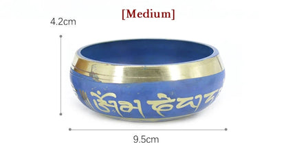Silent Mind Tibetan Singing Bowl Set Blue Color Design With Dual Surface Mallet and Silk Cushion Promotes Peace - AMULET RING STORE